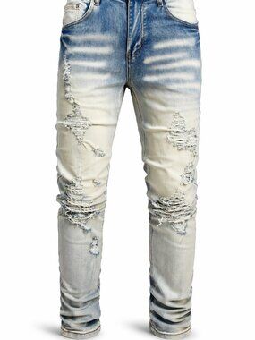 Men's Ripped Straight Holes Stretchy Jeans